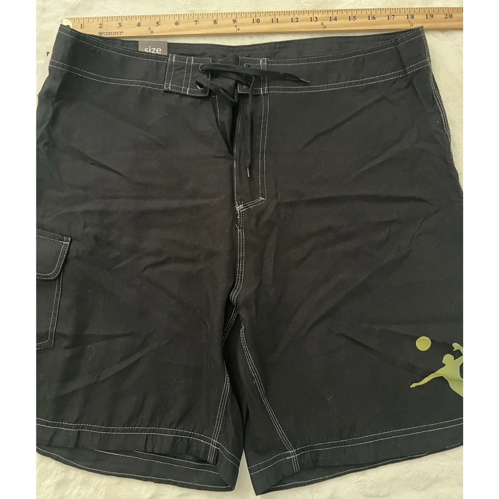 Burnside Mens Size 36 Black Board Shorts Surf Swim Trunks Drawstring NWT